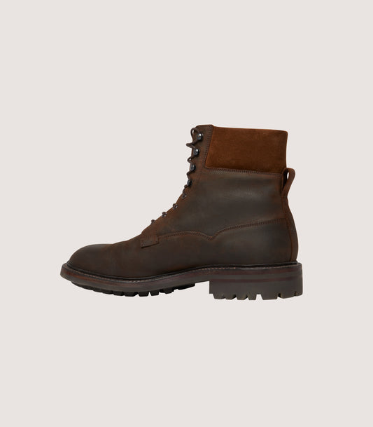 Men's Rough Out Nubuck Collared Boot With Commando Sole In Dark Brown