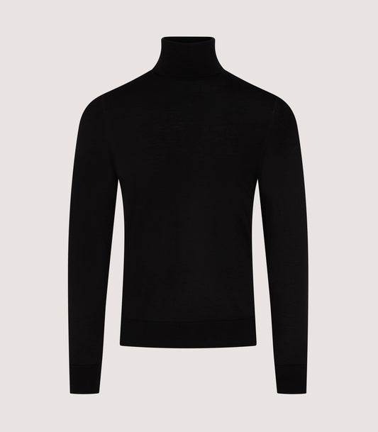 Men's Extra Fine Worsted Cashmere Seamless Turtleneck In Black