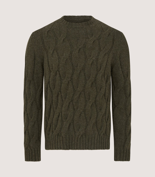 Men's Cashmere Loch Cable Crew Neck Sweater In Loden