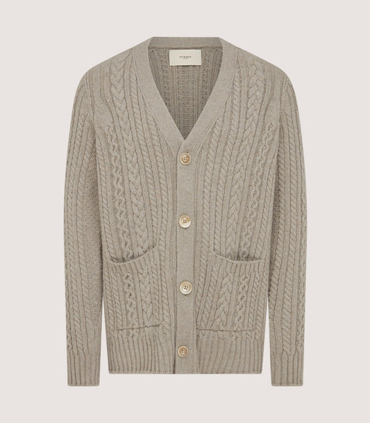Men's Cashmere Cable And Rib V Neck Cardigan In Drab