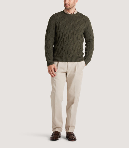 Men's Cashmere Loch Cable Crew Neck Sweater In Loden