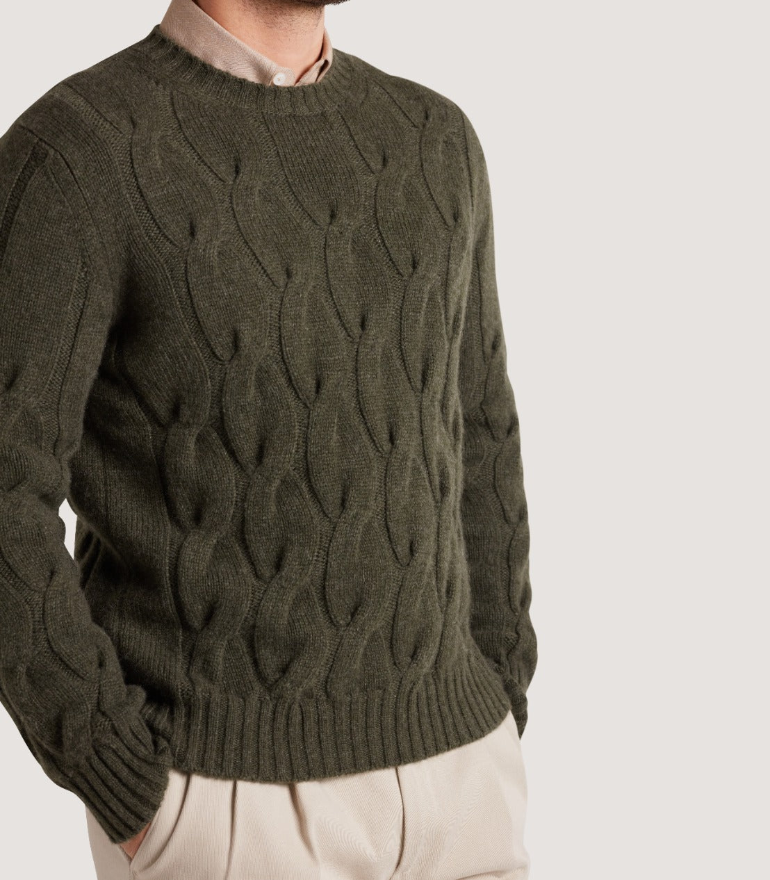 Men's Cashmere Loch Cable Crew Neck Sweater In Loden