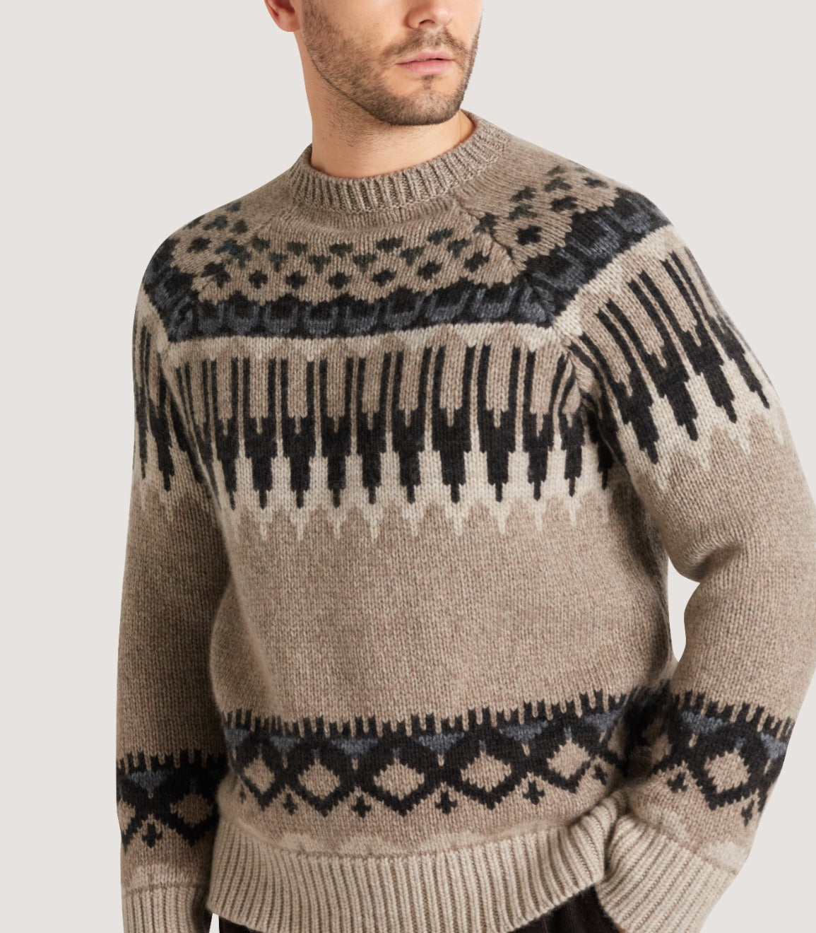Men's Cashmere Fairisle Falcon Crew Neck Sweater