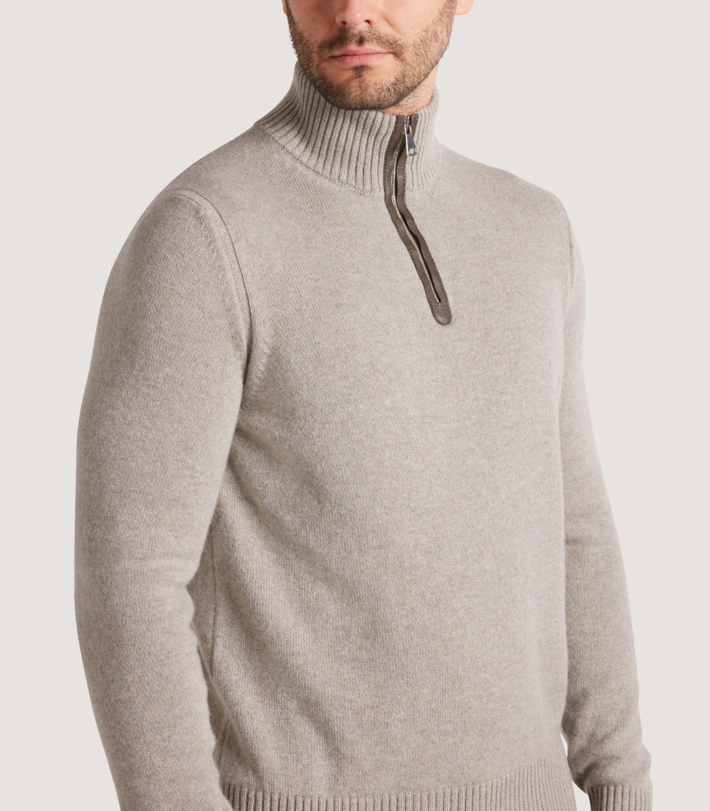 Men's Cashmere Quarter Zip Sweater in Pigeon