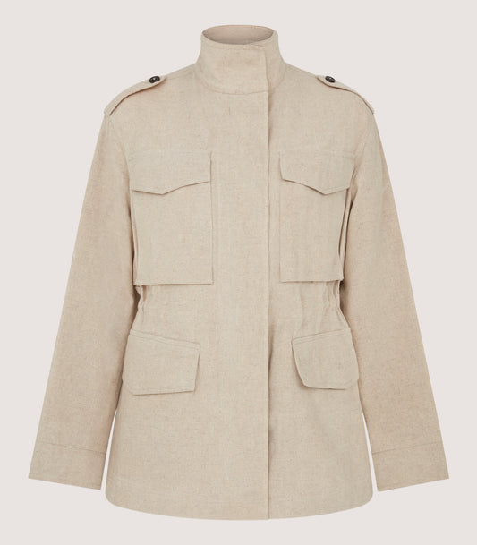 Women's Cotton Linen Field Jacket in Pale Stone