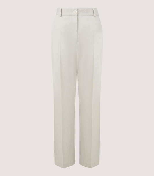 Women's Cotton Wool Flat Front Trouser in Pale Stone