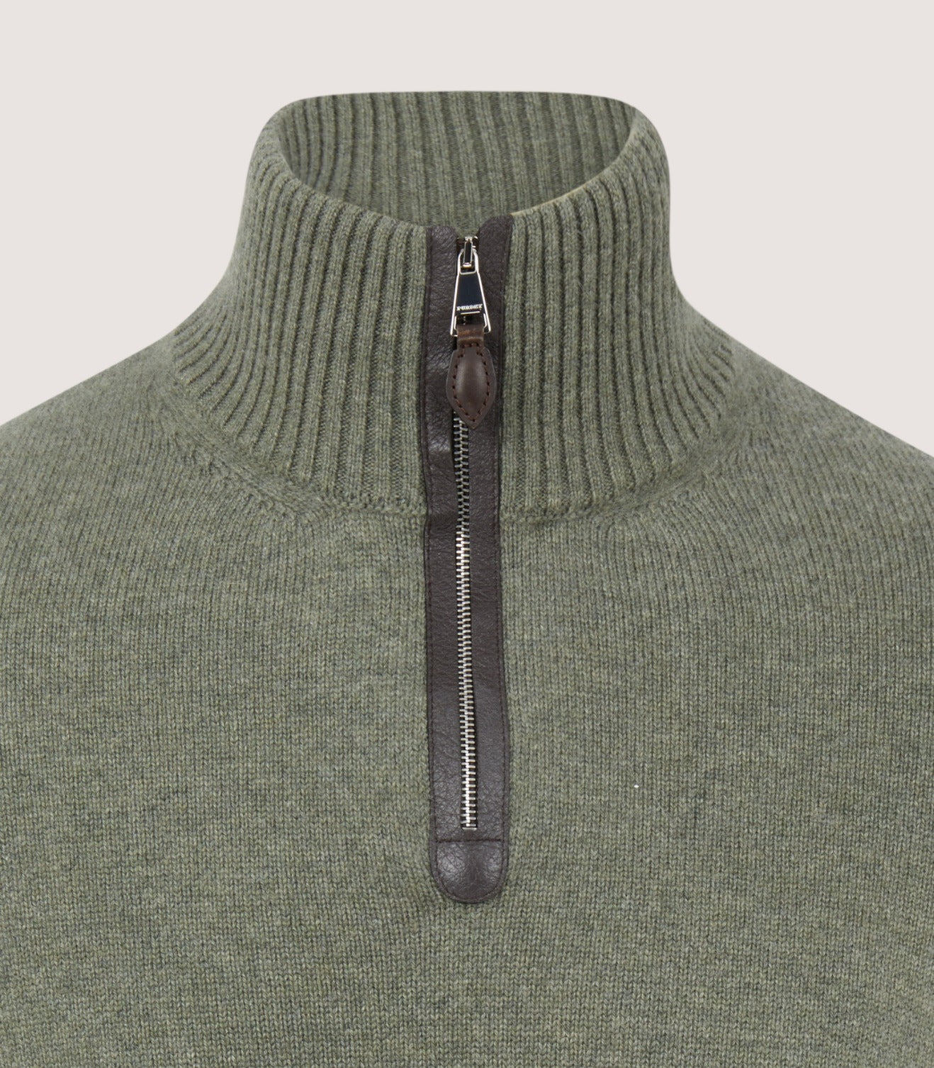 Men's Cashmere Quarter Zip Sweater in Moss