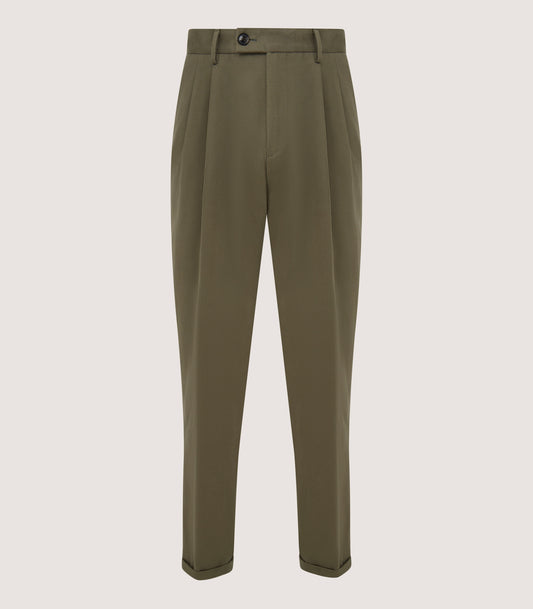 Men's Dark Olive Cotton Dart Front Trousers