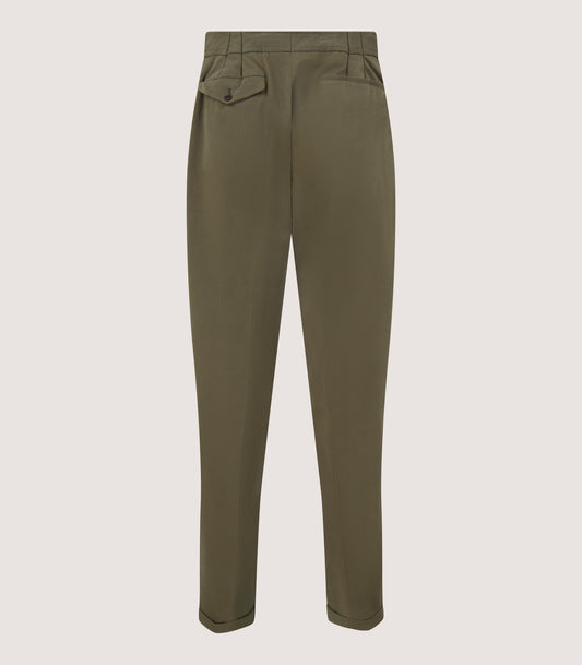 Men's Dark Olive Cotton Dart Front Trousers