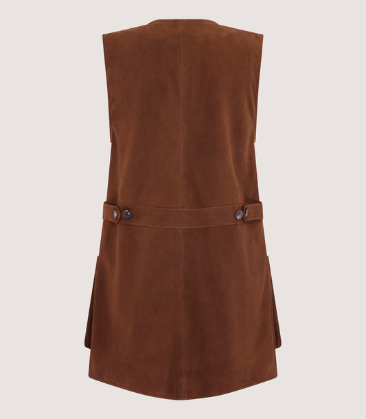 Women's Suede Zipped Sporting Vest in Tan