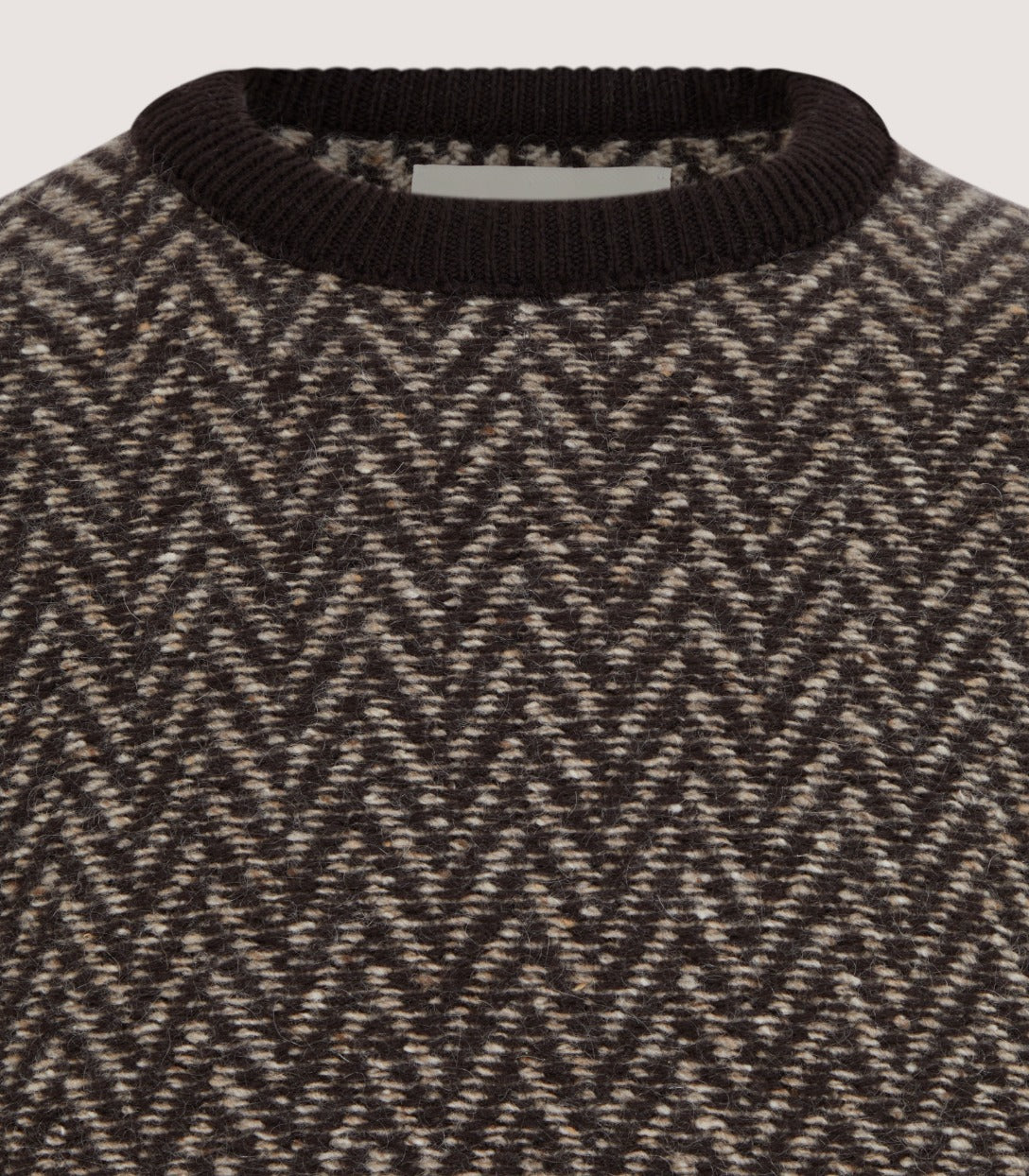 Men's Hertford Herringbone Crew Neck Jumper in Dark Brown