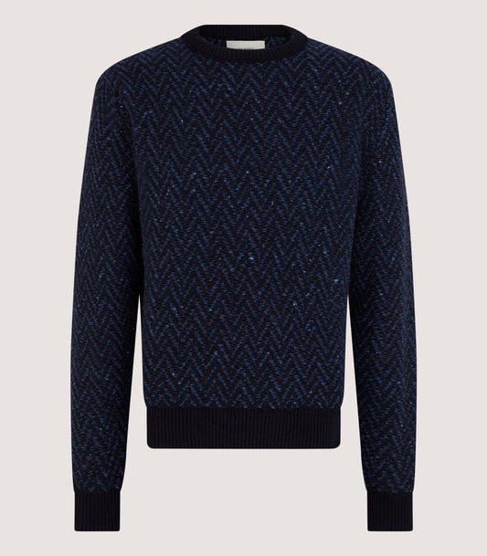 Men's Hertford Herringbone Crew Neck Jumper in Midnight Blue