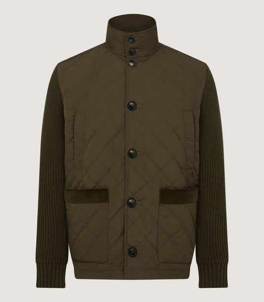 Men's Devonshire Nylon Quilted Zip Front Cardigan in Loden