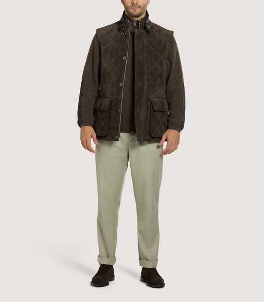 Men's Suede Padded Gilet in Walnut