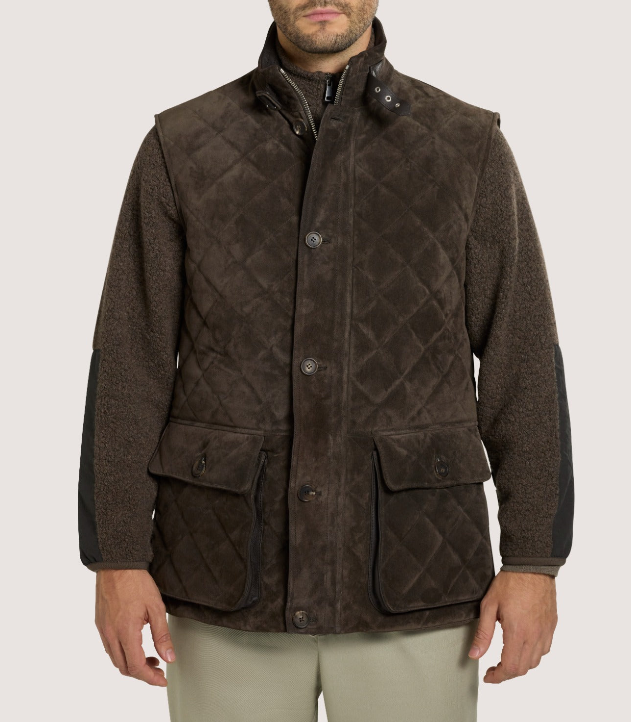 Men's Suede Padded Gilet in Walnut