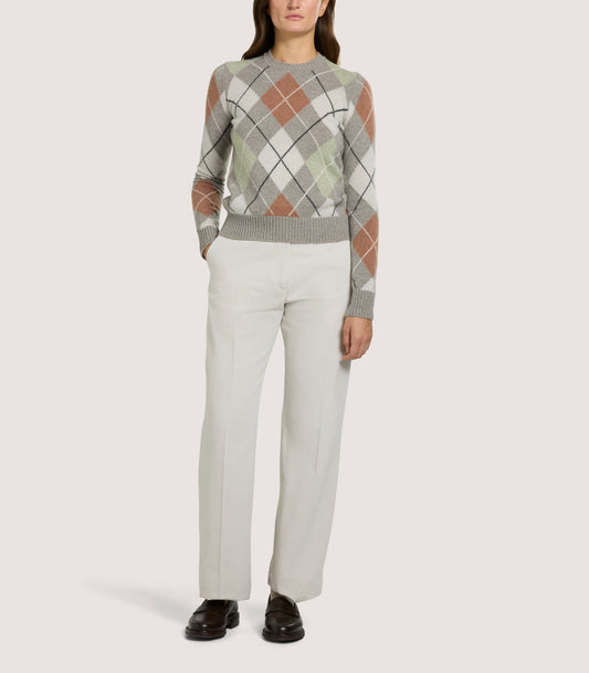 Women's Cashmere Argyle Crew Neck Sweater in Flint