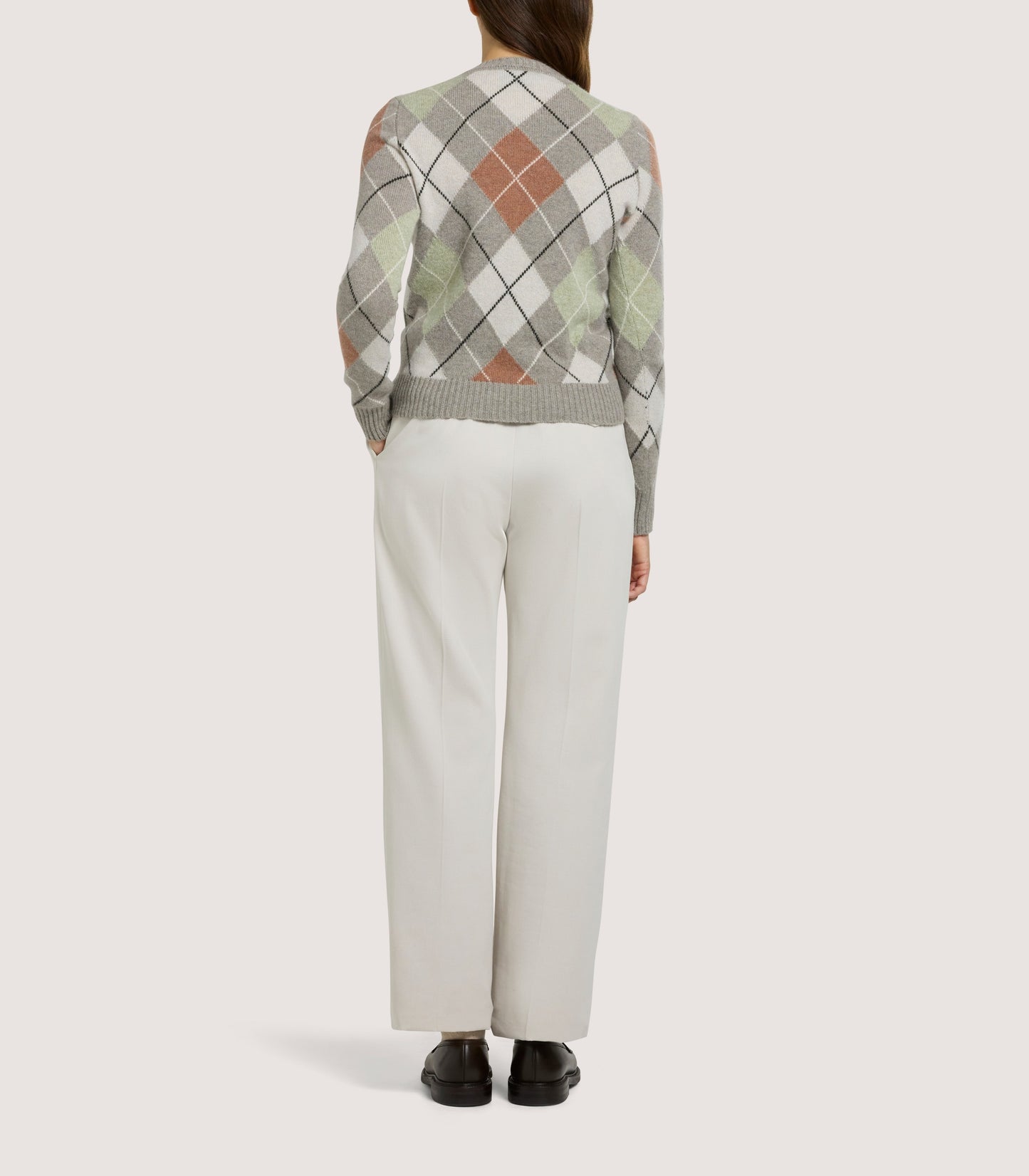 Women's Cashmere Argyle Crew Neck Sweater in Flint