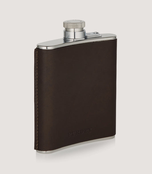 6oz Leather Flask In Dark Brown