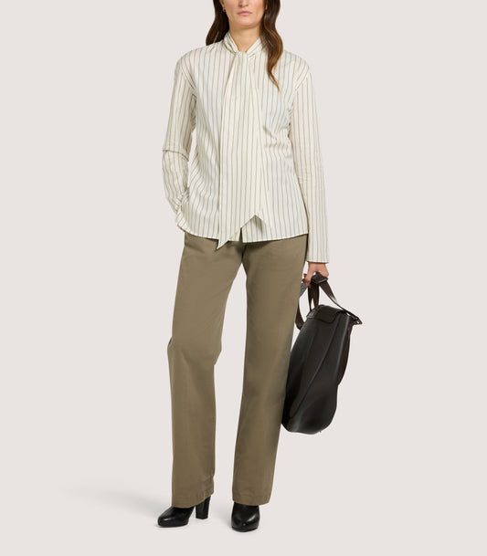 Women's Scarf Neck Blouse in Pale Stone