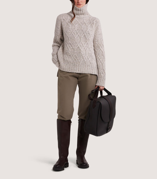 Women's Cashmere Donegal High Neck Tunic Sweater in Ivory