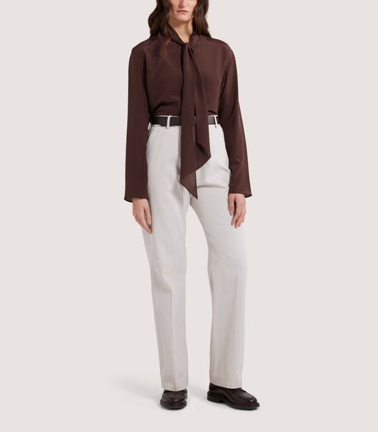 Women's Silk Scarf Neck Blouse in Umber