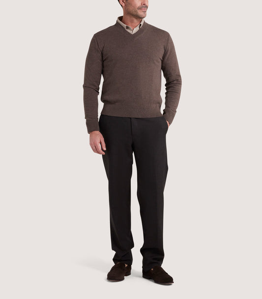 Men's Ensay British Outdoor V Neck Jumper in Oak
