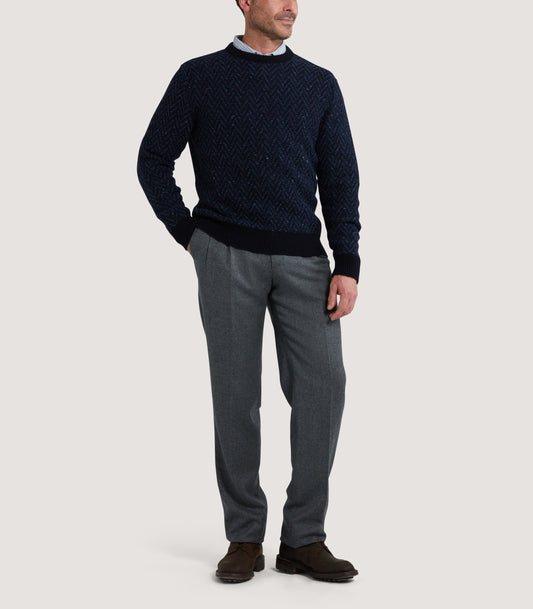 Men's Hertford Herringbone Crew Neck Jumper in Midnight Blue