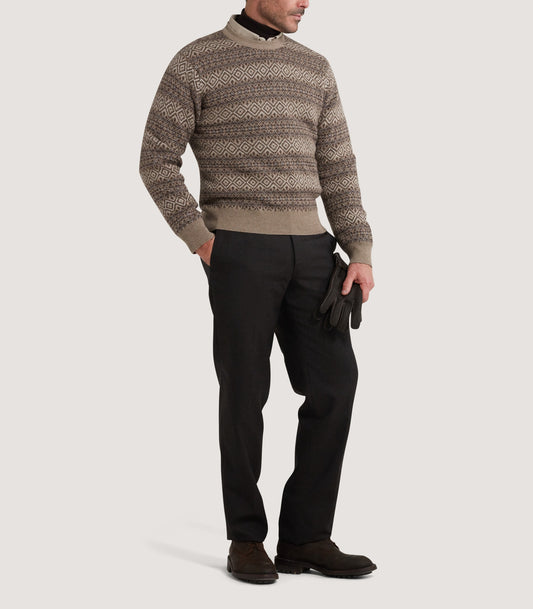 Men's Kirk Cashmere Fair Isle Crew Neck Jumper in Antler