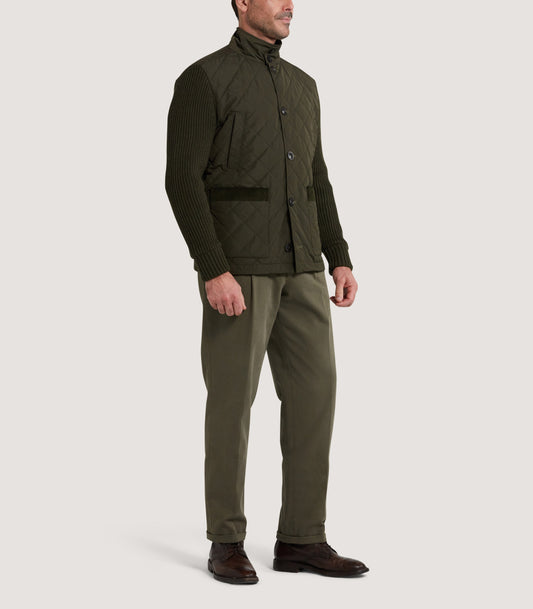 Men's Devonshire Nylon Quilted Zip Front Cardigan in Loden