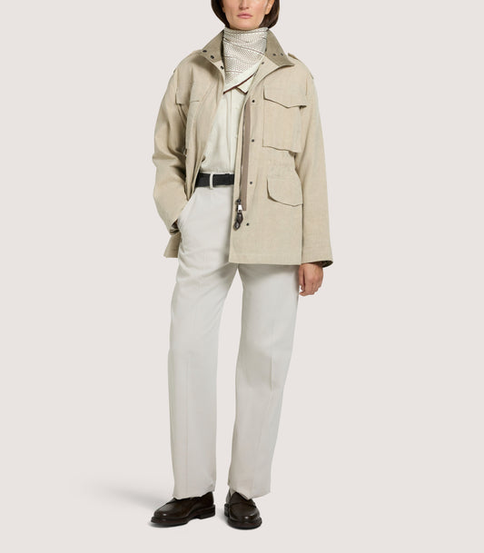 Women's Cotton Linen Field Jacket in Pale Stone