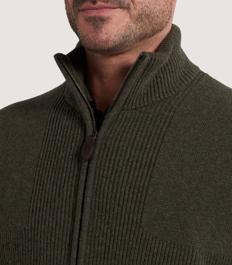 Men's Orkney Zip Front Cardigan in Loden