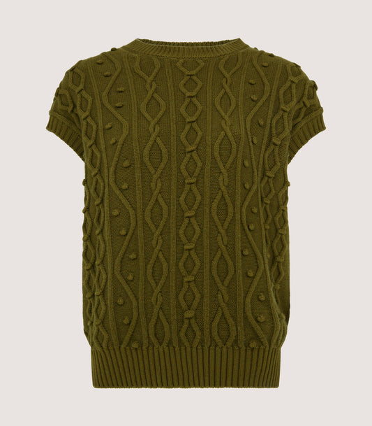 Women's Cotton Cashmere Aran Crew Neck Tank in Olive