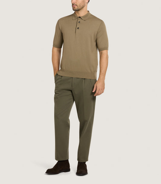 Men's Cotton Cashmere Fine Gauge Short Sleeve Polo in Twine