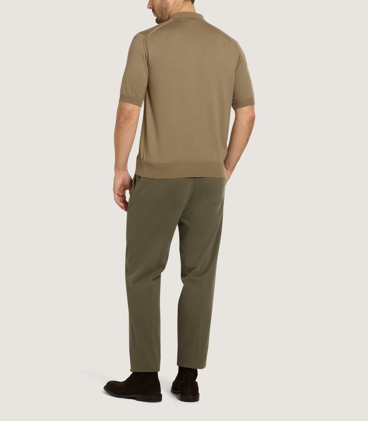 Men's Cotton Cashmere Fine Gauge Short Sleeve Polo in Twine