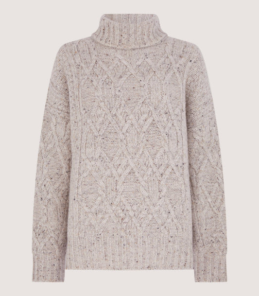 Women's Cashmere Donegal High Neck Tunic Sweater in Ivory