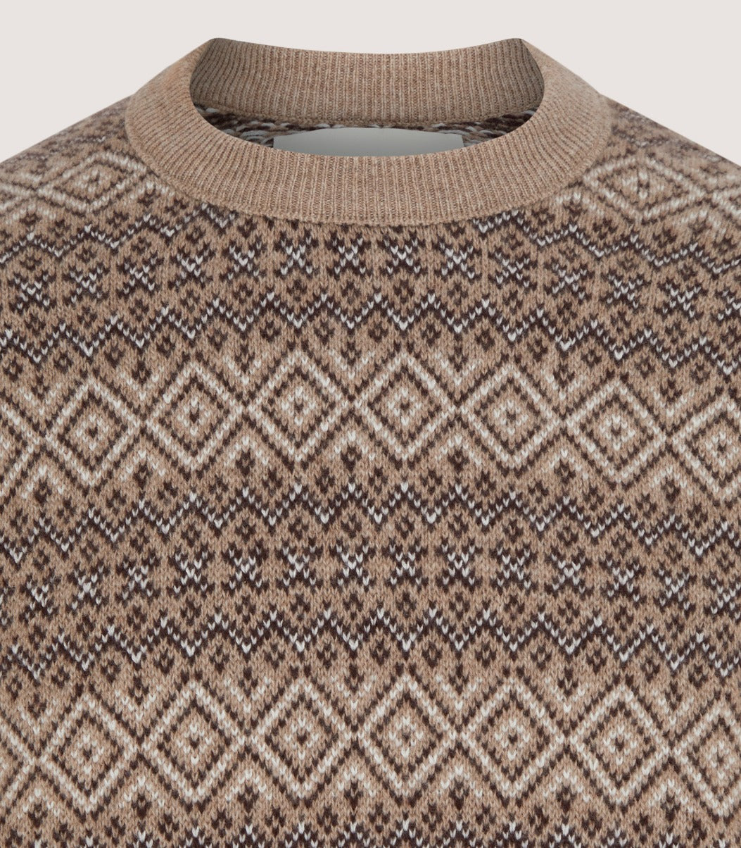 Men's Kirk Cashmere Fair Isle Crew Neck Jumper in Antler