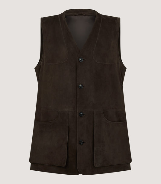 Men's Suede Sporting Vest in Walnut