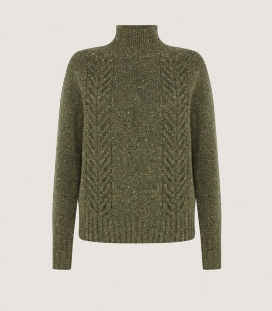 Women's Fifescar Cash Donegal High Neck Sweater in Loden