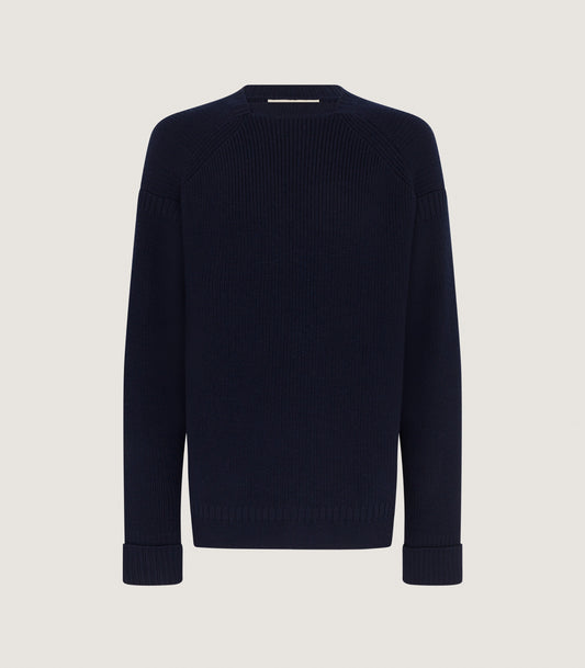 Men's Farne Guernsey Wool Sweater in Navy