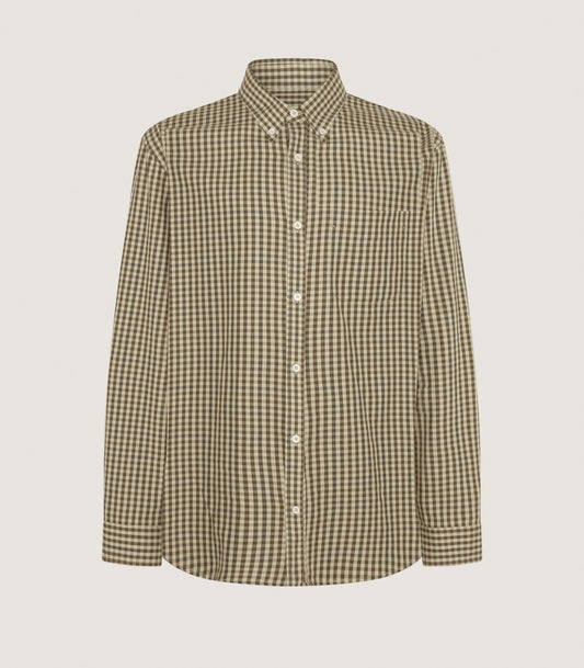 Men's Cotton Shepherd Check Single Pocket Shirt in Olive