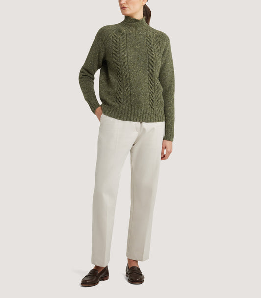 Women's Fifescar Cash Donegal High Neck Sweater in Loden