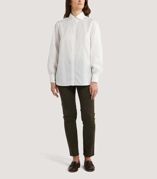 Women's Cotton Volume Sleeve Shirt in White