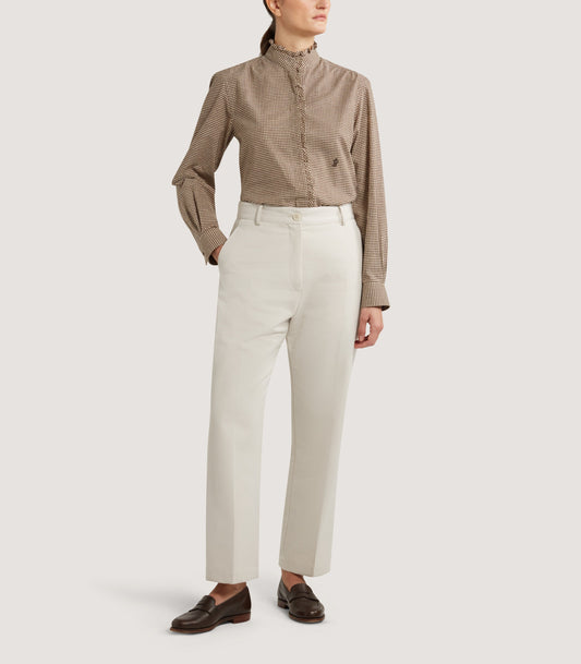 Women's Micro Check Cotton Pie Crust Shirt in Walnut