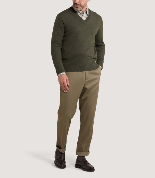 Men's Ensay British Outdoor V Neck Jumper in Loden