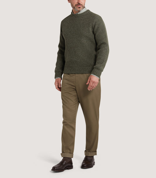 Men's Glamis Cotton Wool Mouline Sweater in Loden