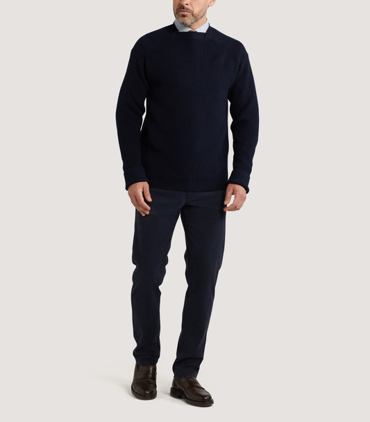 Men's Farne Guernsey Wool Sweater in Navy