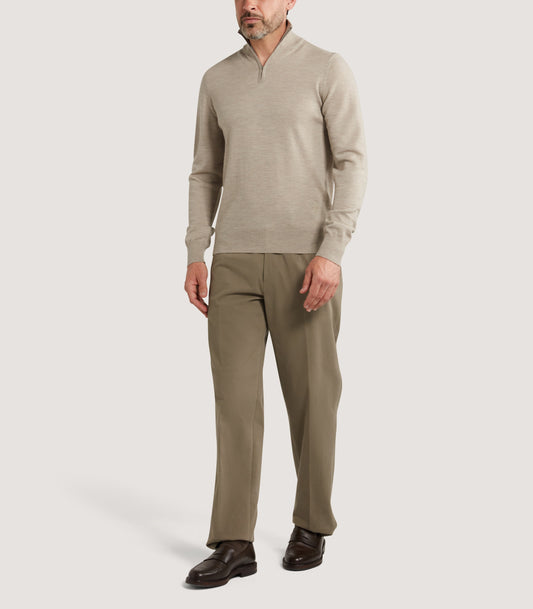 Men's Linton Quarter Zip Long Sleeve Sweater In Taupe