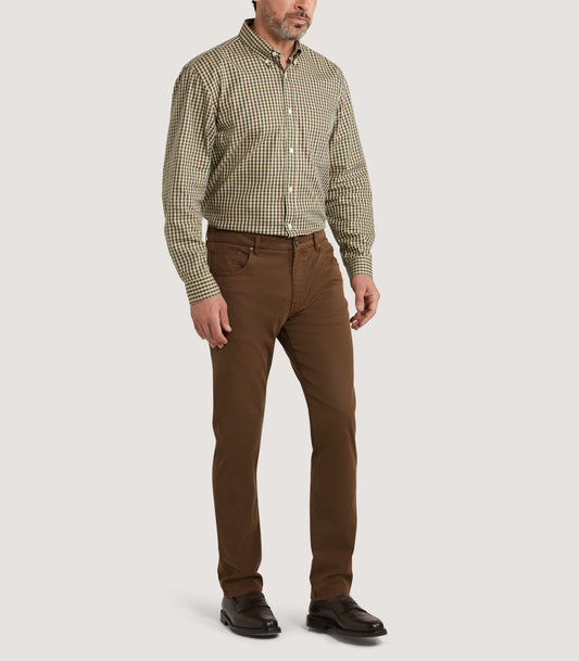 Men's Cotton Shepherd Check Single Pocket Shirt in Olive