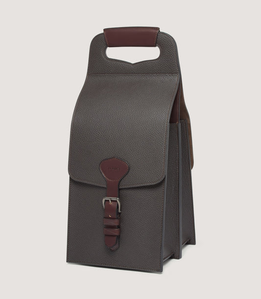 Grain Leather Wine and Cartridge Holder In Dark Brown