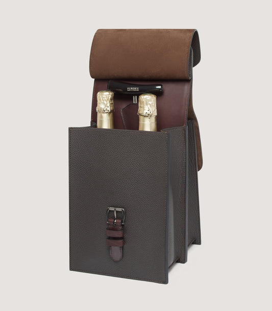 Grain Leather Wine and Cartridge Holder In Dark Brown